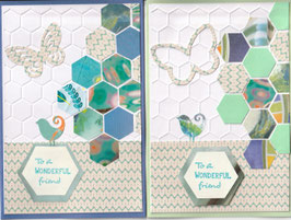 2 Faltkarten: geprägtes Papier Hexagon