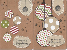 2 Faltkarten Weihnachten: Christbaumkugeln braun
