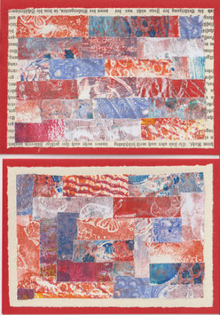 2 Faltkarten: Gellidruck-Collage klein in rot, Var. 2