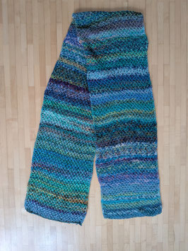 Wärmender Schal grün/blau doppellagig gestrickt aus reiner Schurwolle 1
