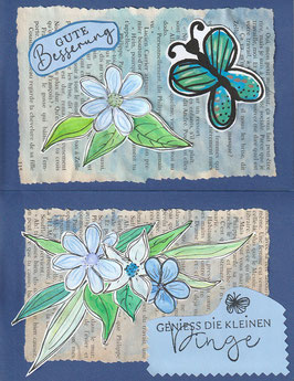 2 Faltkarten Aquarell-Blütenträume in blau