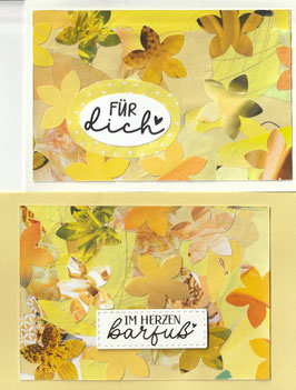 2 Faltkarten: Papiercollage Blümchen gelb