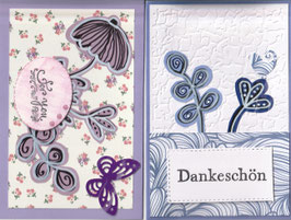 2 Faltkarten: geprägtes Papier - Dankeschön / for you