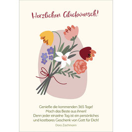 Postkarte G: Grafik Blumenstrauß - Genieße die kommenden 365 Tage