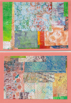 2 Faltkarten: Gellidruck-Collage groß, apricot Var. 2