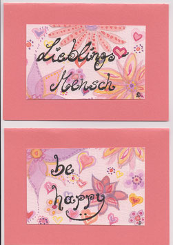 2 Aquarell-Faltkarten: be happy / Lieblingsmensch