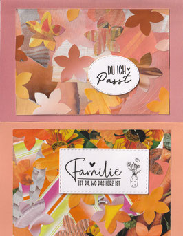 2 Faltkarten: Papiercollage Blümchen orange/apricot 2