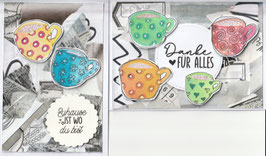 2 Faltkarten: Papiercollage und Applikation Tassen