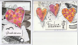 2 Faltkarten: Papiercollage und Applikation Herzen 1