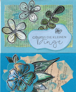 2 Faltkarten: Applikation auf Buchseite - blau