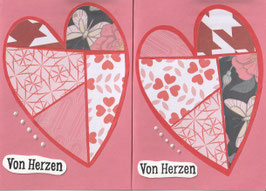2 Faltkarten: Collage Designpapier & Tropfperlen - Von Herzen 5