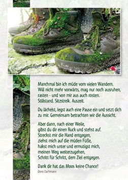 Postkarte F: Wanderschuhe - Manchmal bin ich müde vom vielen Wandern