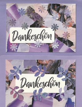 2 Faltkarten: Papiercollage lila - Dankeschön