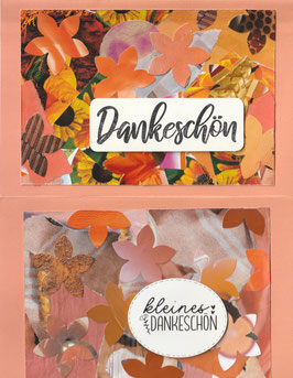 2 Faltkarten: Papiercollage Blümchen orange/apricot 1