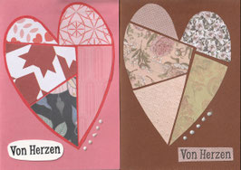 2 Faltkarten: Collage Designpapier & Tropfperlen - Von Herzen 6