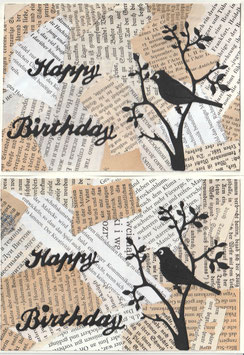 2 Faltkarten: Collage Buchseiten - Vögel