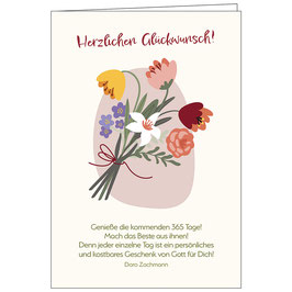 Geburtstags-Faltkarte: Grafik Blumenstrauß - Genieße die kommenden 365 Tage