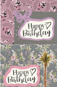 2 Faltkarten: Applikation & Silberglanz - Happy Birthday 2