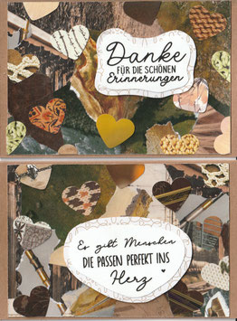 2 Faltkarten: Papiercollage Herzen braun 2