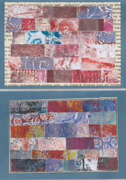 2 Faltkarten: Gellidruck-Collage klein, blau, Var. 2