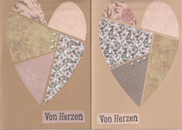 2 Faltkarten: Collage Designpapier & Tropfperlen - Von Herzen 3