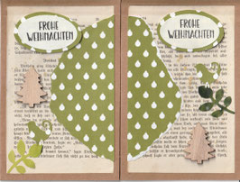 2 Faltkarten Weihnachten: Buchseite & Holzelement Tannenbäumchen