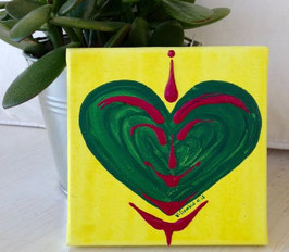 «Smiling Moss Heart» - MINI Heart | MoosGreenMagenta on Yellow - Nr. 14/24 | 01.2015