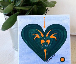 «Swimming Leaf Heart» - MINI Heart | DarkGreenOrange on WaterBlue - Nr. 17/24 | 01.2015