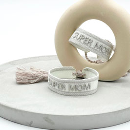 SUPER MOM Statement Armband gewebt, bestickt