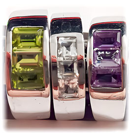 Ring Silber Peridot-Quadrate, Ring Silber Amethyst-Quadrate, Ring Silber Topas-Quadrate