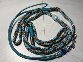 SET: Retrieverleine türkis beige braun  kt Patronen Hülsen Pfeifenband Glattleder türkis