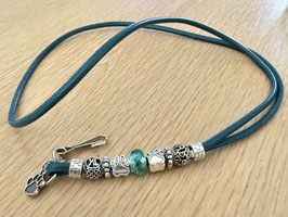 Glattleder petrol mit Silver Beads  Klimbim Pfötchen