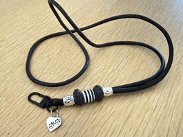 Glattleder schwarz mit gestreiftem Bead Klimbim Herz mit Pfötchen