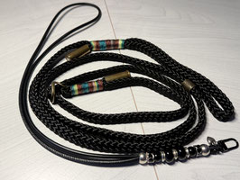 SET: Retrieverleine schwarz mit Patronen Hülsen Pfeifenband Glattleder schwarz
