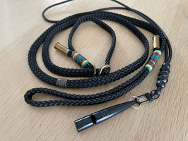 SET: Retrieverleine schwarz Pfeifenband echtes Nappaleder schwarz Pfeife schwarz 211.5