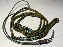 SET: Retrieverleine khaki Pfeifenband aus Glattleder moos mit echtem Hirschhorn