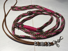 SET: Retrieverleine beige/braun/pink Pfeifenband Glattleder Havanna