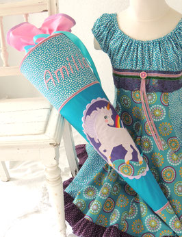 Schultüte Einhorn petrol 70cm hoch