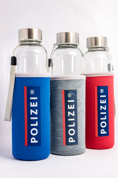 Trinkflasche aus Glas im Polizeidesign