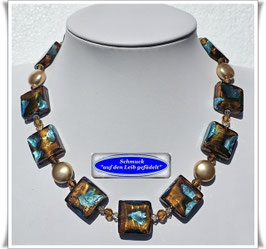 2198. ausgefallenes Muranoglas-Quadrate-Swarovski Collier Set