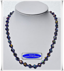 2193. cobaltblaue Murano Millefiori Glasperlenkette