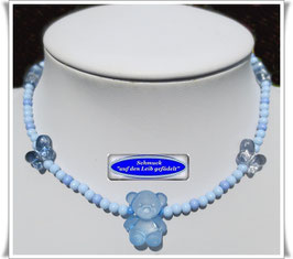 14) zierliche hellblaue Kinderkette mit Teddy und Schmetterlingen TS