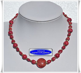 3001. rote Bambuskorallekette mit Muranoglasperle
