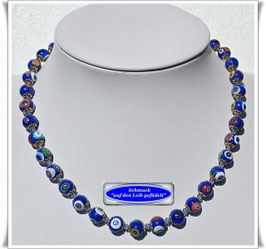 2192. blaue Murano Millefiori Glasperlenkette