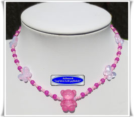 12) zierliche Kinderkette, pinkfarben, mit Teddy und Schmetterlingen TS