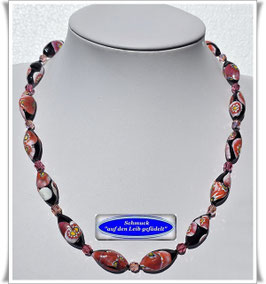 2098. Murano-Millefiori-Oliven-Swarovski-Kette