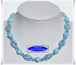 2279. türkisfarbene Muranohohlglas-Oliven-Kette