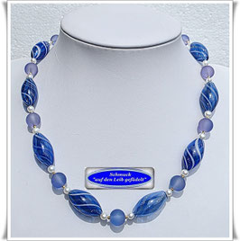 2280. blaue Muranohohlglas-Oliven-Kette