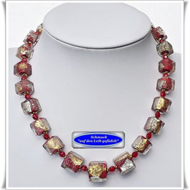 2260. rot-goldenes Muranoglas-Collier Set