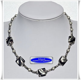 853. schwarz-silberne Muranoglas-Perlenkette